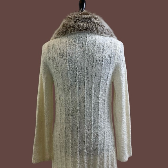 Vintage Y2K faux fur collar long cardigan duster size large - Picture 5 of 8